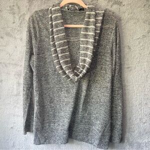 Eloquii Heather Gray Striped Draped Cowl Neck Thin See Through Sweater Size 14
